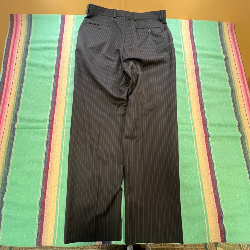 Calvin Klein Dress Pants Mens 32x32 Black Pinstripe Wool Straight Leg Slacks
